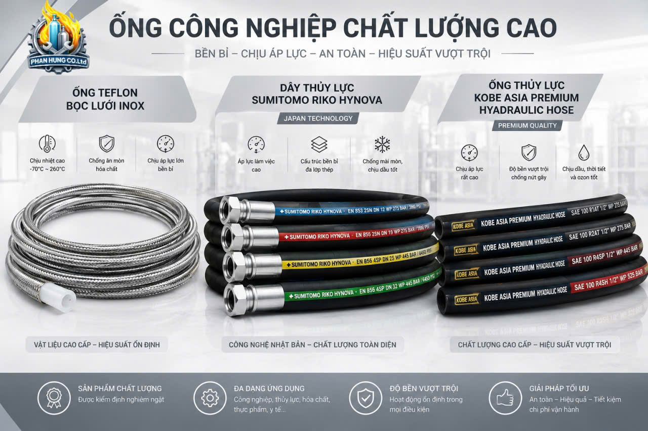 được cấu tạo với lớp trong bằng PTFE và lớp ngoài là lưới inox 304 gia cường.