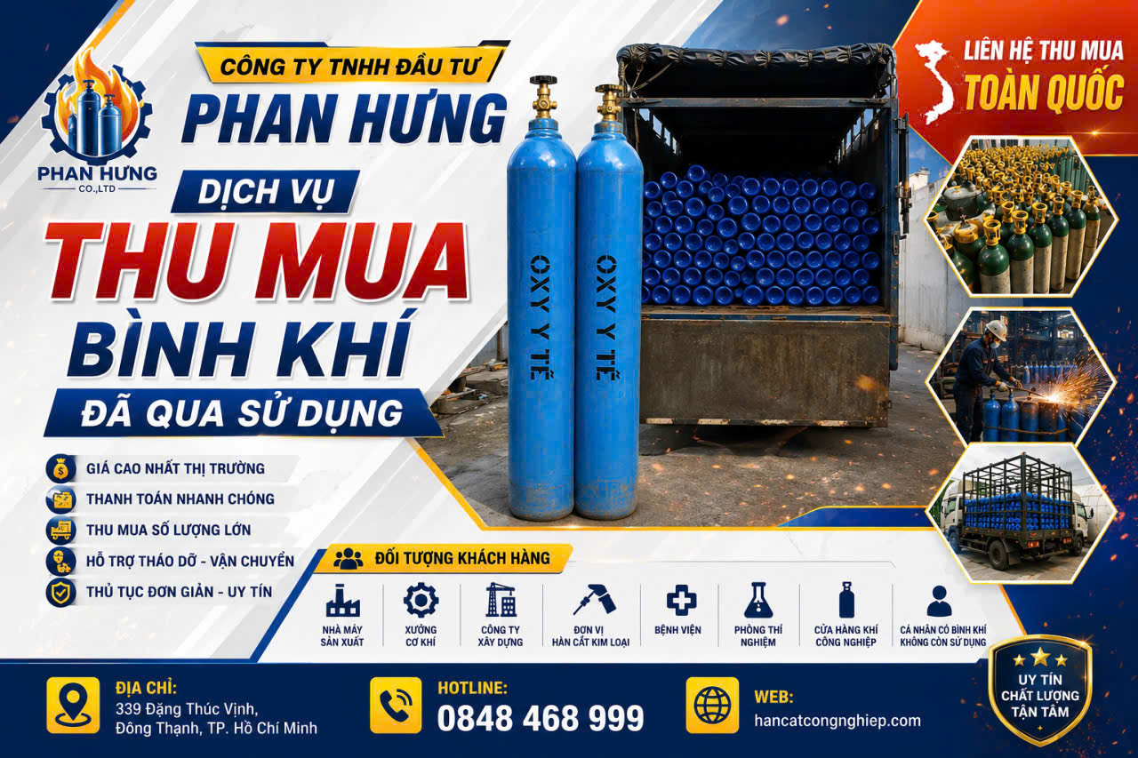 Chúng tôi luôn sẵn sàng thu mua bình khí số lượng nhỏ đến số lượng lớn với mức giá cạnh tranh, hỗ trợ tận nơi và thanh toán nhanh chóng.
