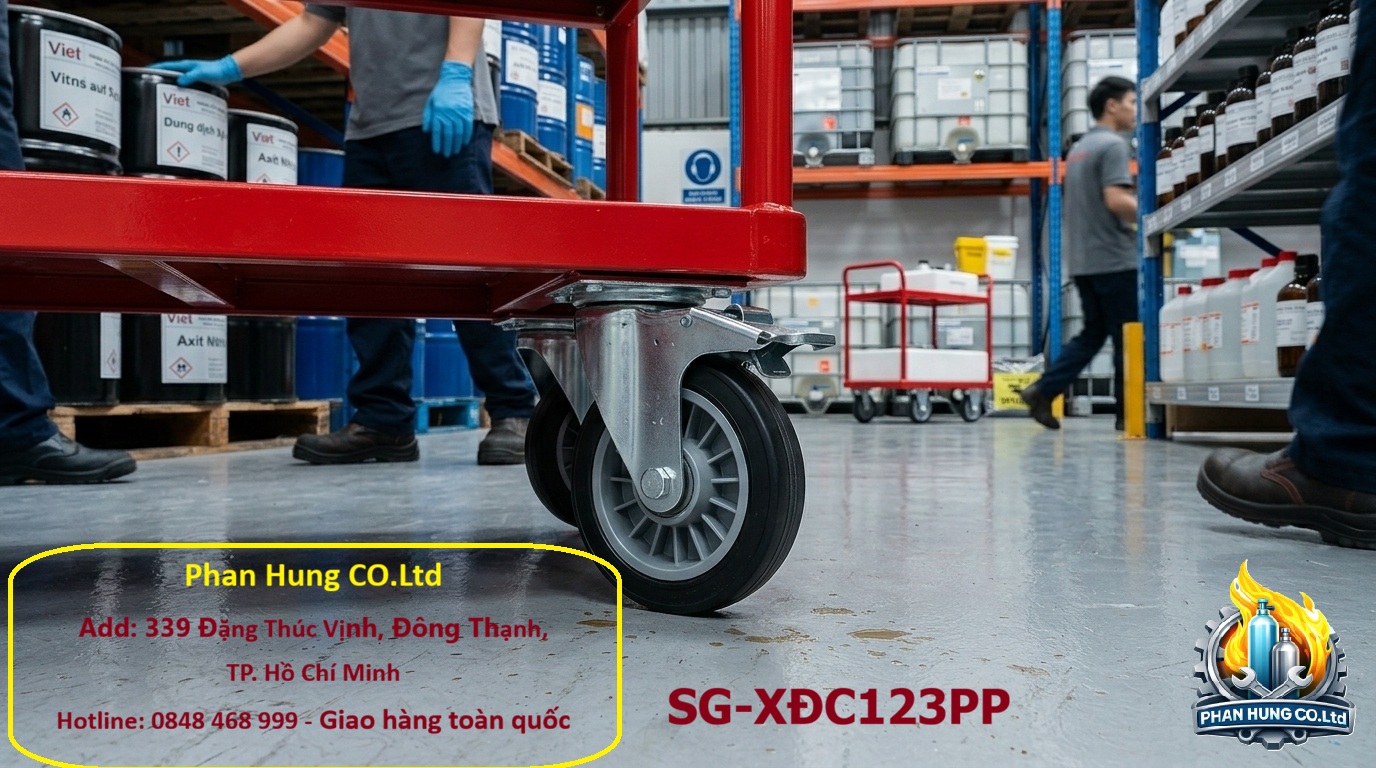 Xe Đẩy Hóa Chất 2 Tầng – Khung Thép, Khay Inox 304/316 Hoặc Nhựa PP | Phan Hưng CO.Ltd