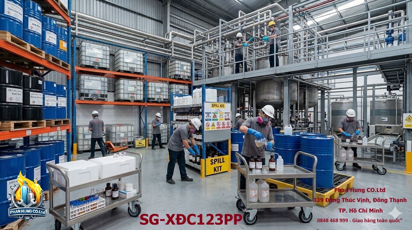 Xe Đẩy Hóa Chất 2 Tầng – Khung Thép, Khay Inox 304/316 Hoặc Nhựa PP | Phan Hưng CO.Ltd